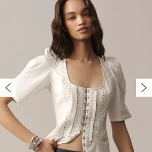 By Anthropologie Puff-Sleeve Bustier Blouse